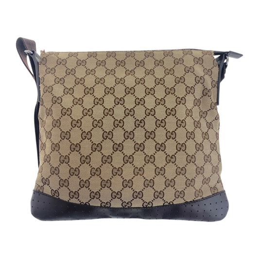 GUCCI Shoulder Bag 145857 GG canvas, leather Beige Brown SilverMetal Crossbody Shoulder Bag Women Used Authentic