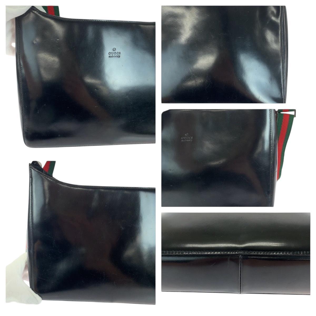 GUCCI Shoulder Bag 001 3246 Patent leather Black SilverMetal Shoulder Bag Shoulder Bag Sherry line Women Used Authentic
