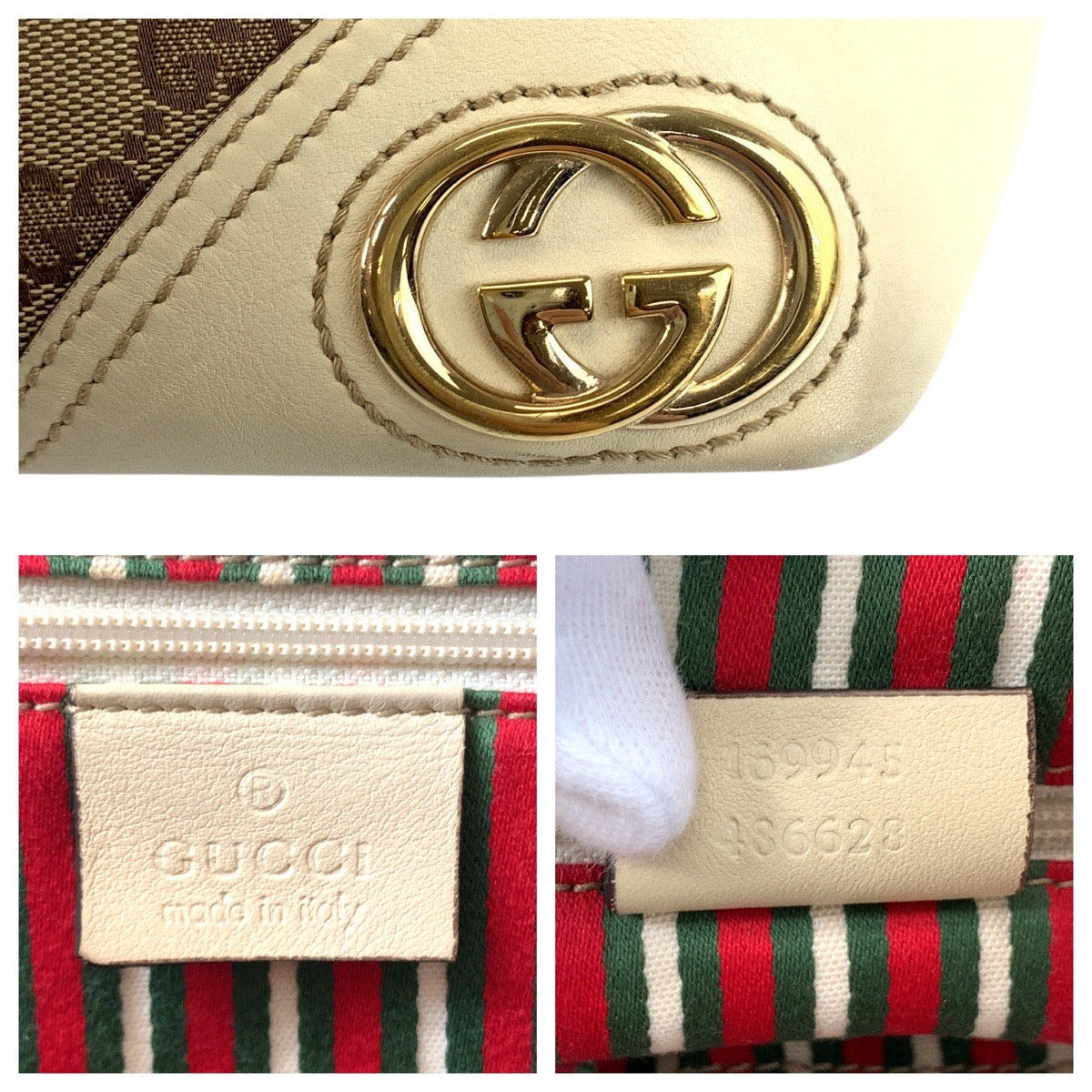GUCCI Tote Bag 169945 GG canvas, leather beige Abby Newbritt Women Used Authentic