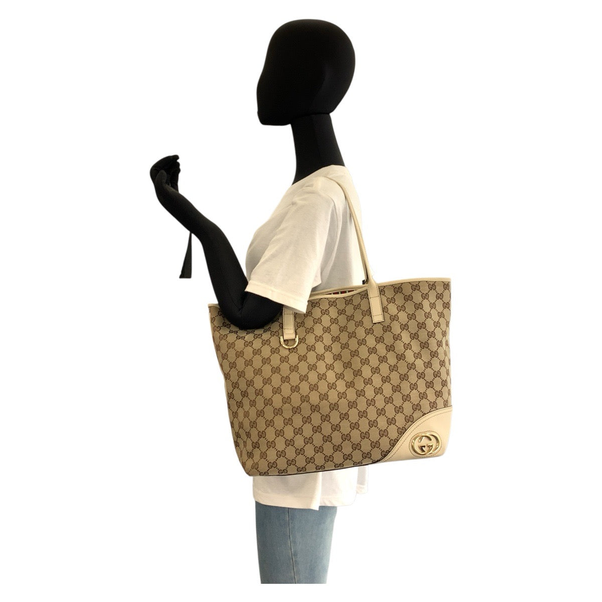 GUCCI Tote Bag 169945 GG canvas, leather beige Abby Newbritt Women Used Authentic