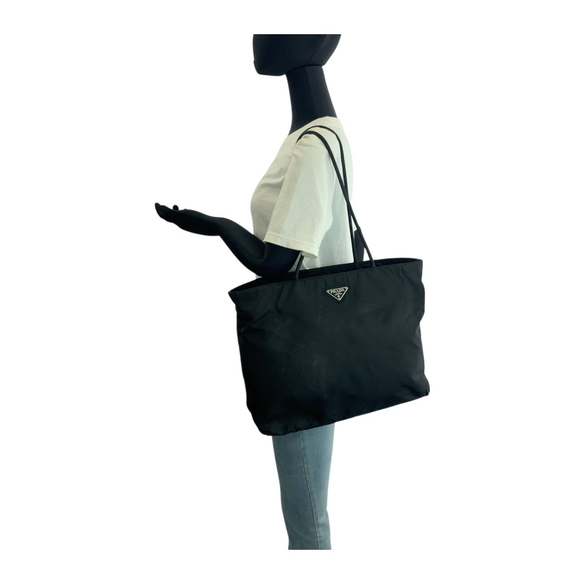 PRADA Shoulder Bag 110 Nylon black Shoulder Bag Tote Bag Test Triangle With logo Women Used Authentic