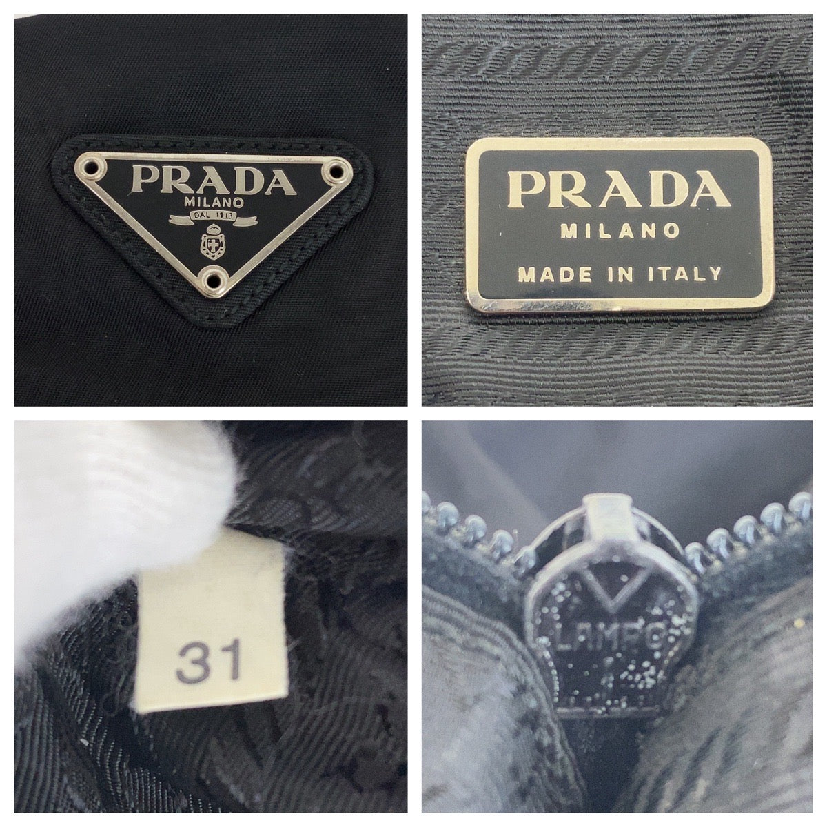 PRADA Tote Bag Nylon, Leather black Tote Bag Shoulder Bag Test Triangle With logo Women Used Authentic