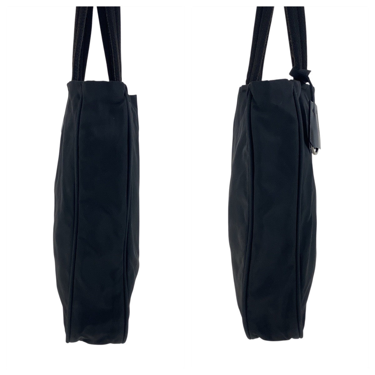 PRADA Tote Bag Nylon, Leather black Tote Bag Shoulder Bag Test Triangle With logo Women Used Authentic