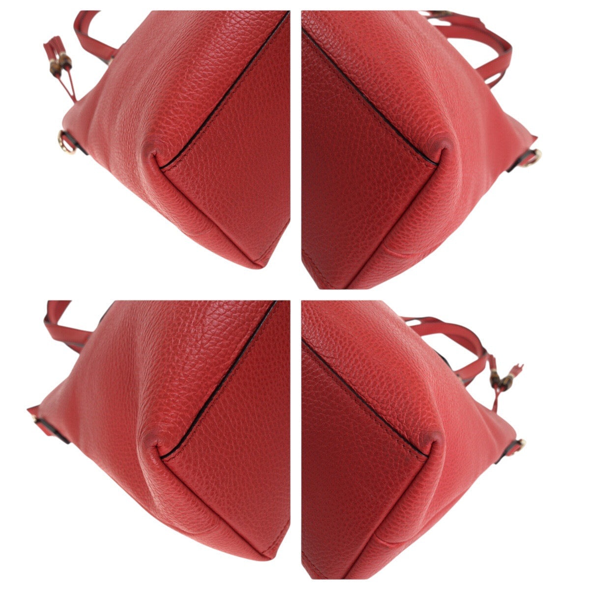 GUCCI Tote Bag 365346 leather Red Gold Metal Tote Bag Shoulder Bag 2way Bamboo Tassel Women Used Authentic