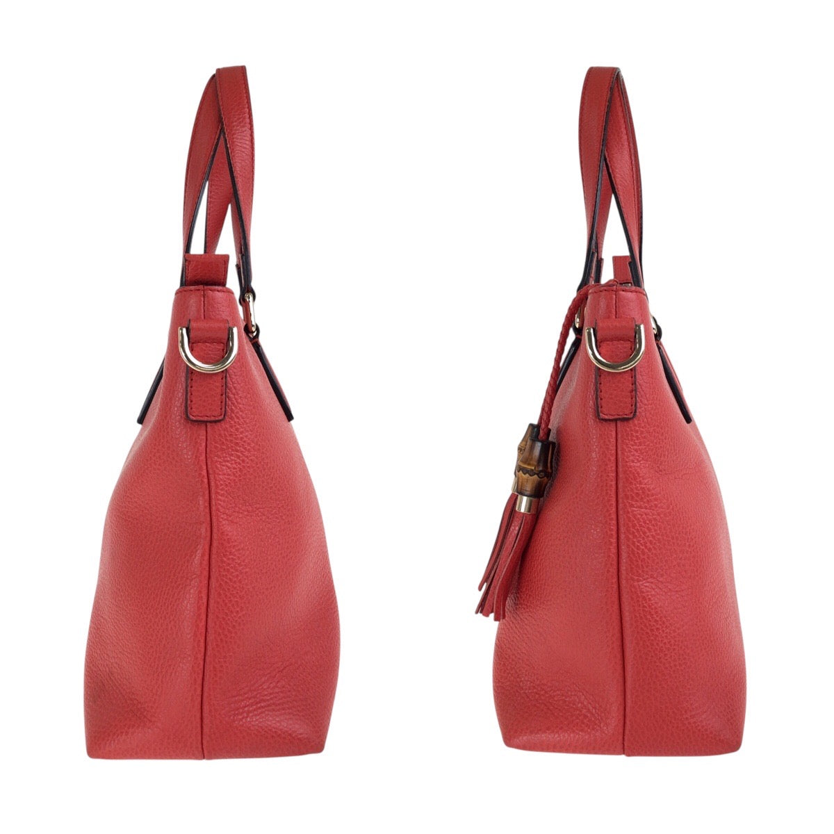 GUCCI Tote Bag 365346 leather Red Gold Metal Tote Bag Shoulder Bag 2way Bamboo Tassel Women Used Authentic