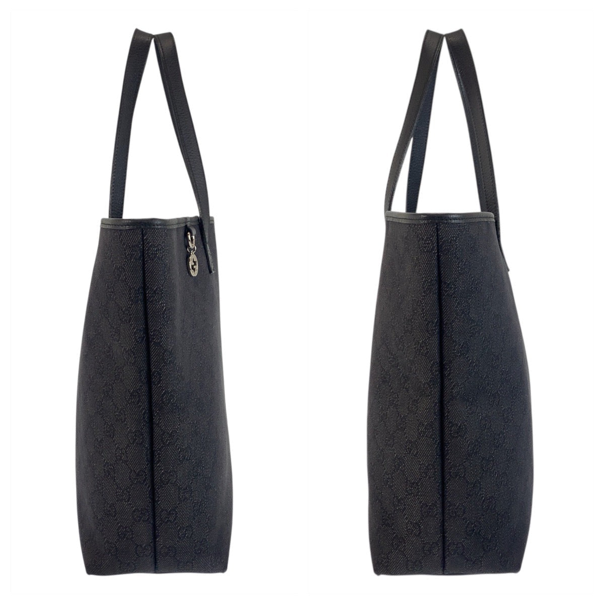 GUCCI Tote Bag 211525 GG canvas, leather black Tote Bag Shoulder Bag Interlocking Women Used Authentic