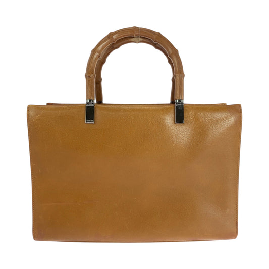 GUCCI Handbag 002 1035 leather Camel SilverMetal 2way Handbag Tote Bag Shoulder Bag Bamboo Women Used Authentic