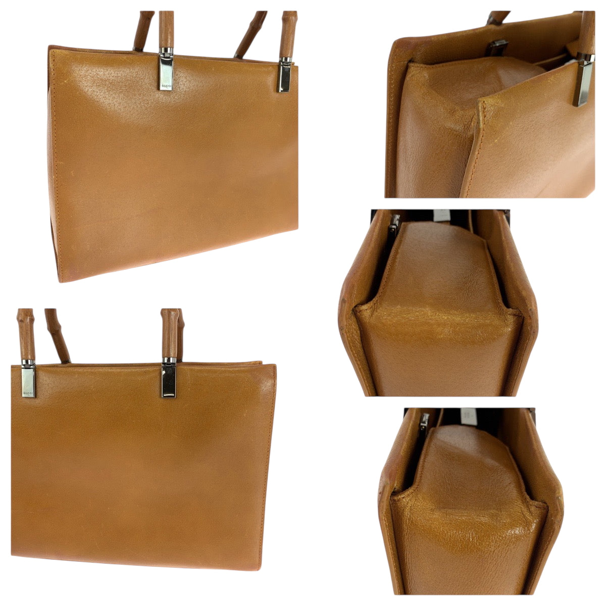 GUCCI Handbag 002 1035 leather Camel SilverMetal 2way Handbag Tote Bag Shoulder Bag Bamboo Women Used Authentic