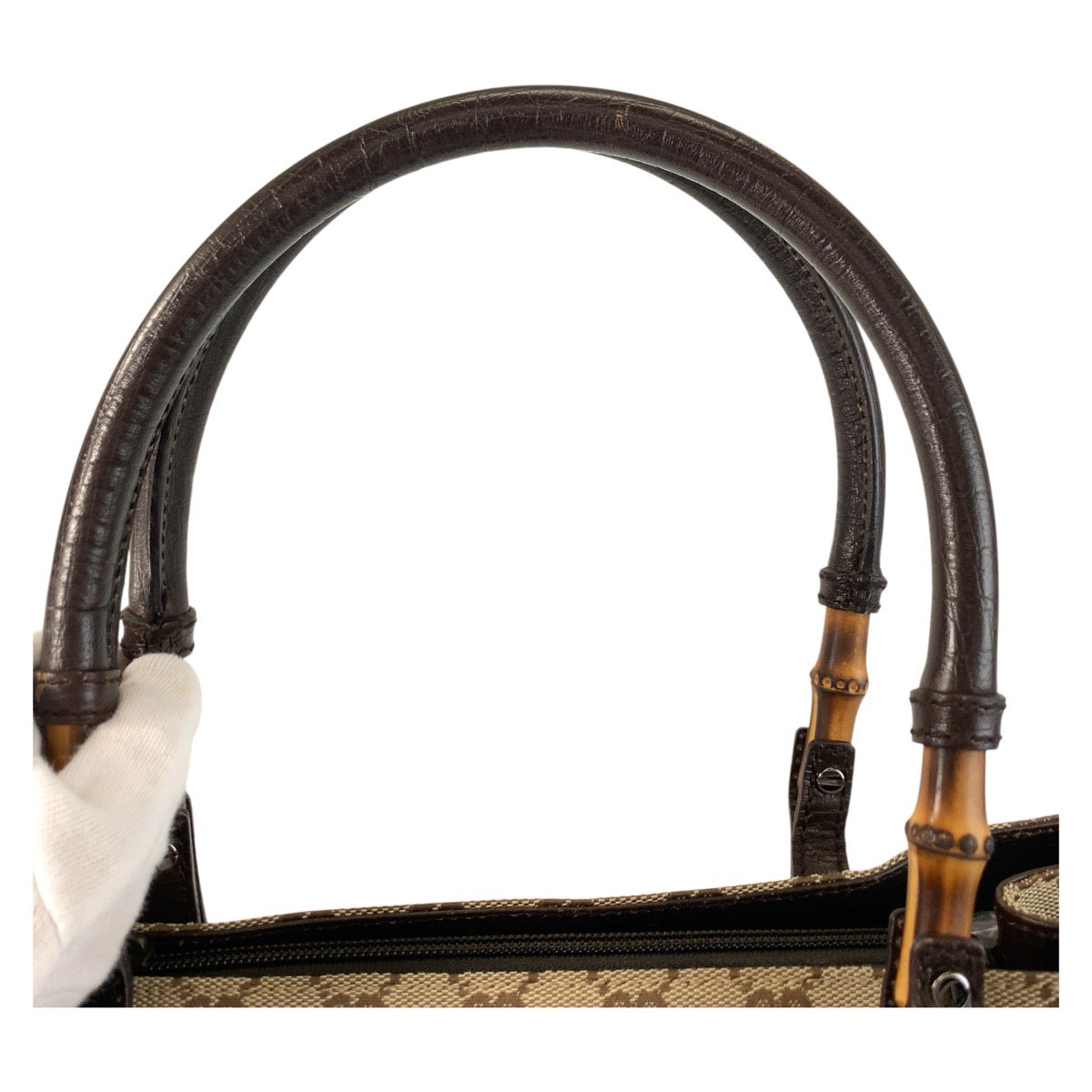 GUCCI Tote Bag 112526 GG canvas Beige Brown SilverMetal Tote Bag Shoulder Bag Bamboo Women Used Authentic