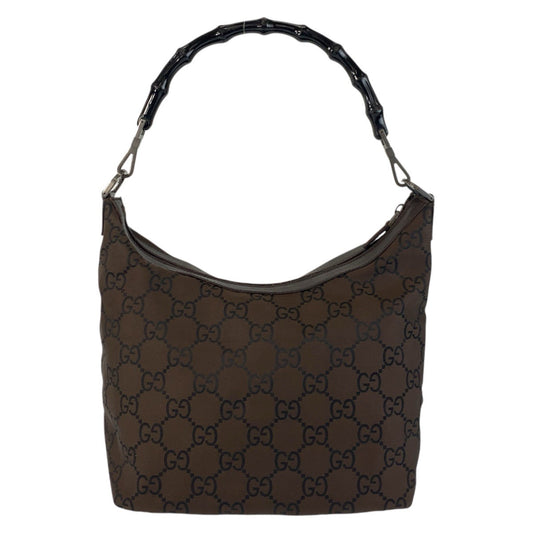 GUCCI Shoulder Bag 000 0531 Nylon Brown Bamboo GG pattern Women Used Authentic