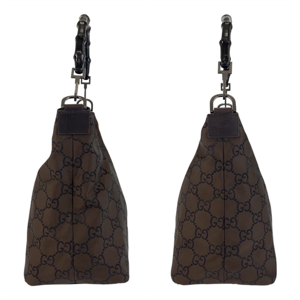 GUCCI Shoulder Bag 000 0531 Nylon Brown Bamboo GG pattern Women Used Authentic