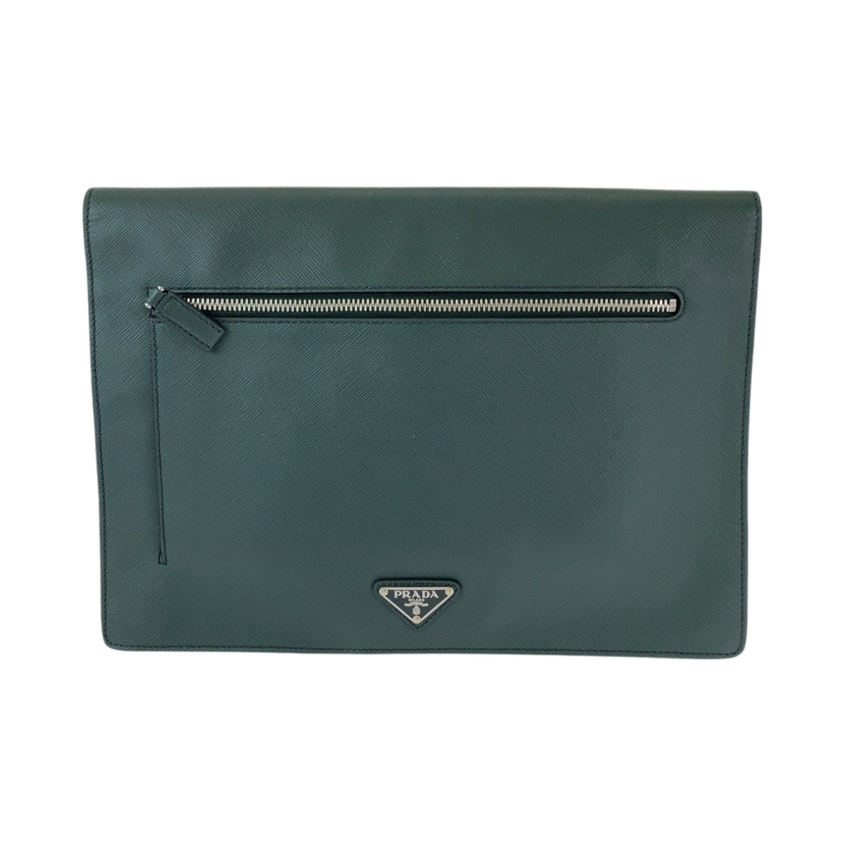 PRADA Clutch bag VR089M leather Bicolor Green Black Clutch bag Business bag Document case Safiano Triangle With logo mens Used Authentic