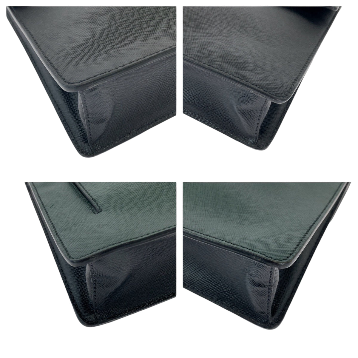 PRADA Clutch bag VR089M leather Bicolor Green Black Clutch bag Business bag Document case Safiano Triangle With logo mens Used Authentic