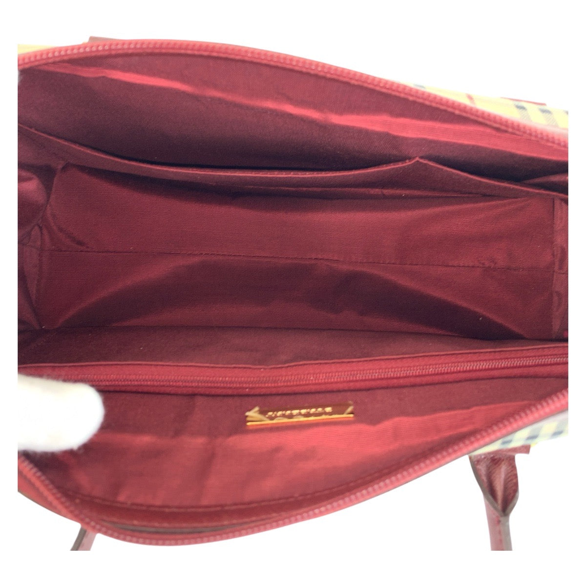 BURBERRY Shoulder Bag Canvas, Leather Beige Bordeaux Shoulder Bag Check Pattern Women Used Authentic