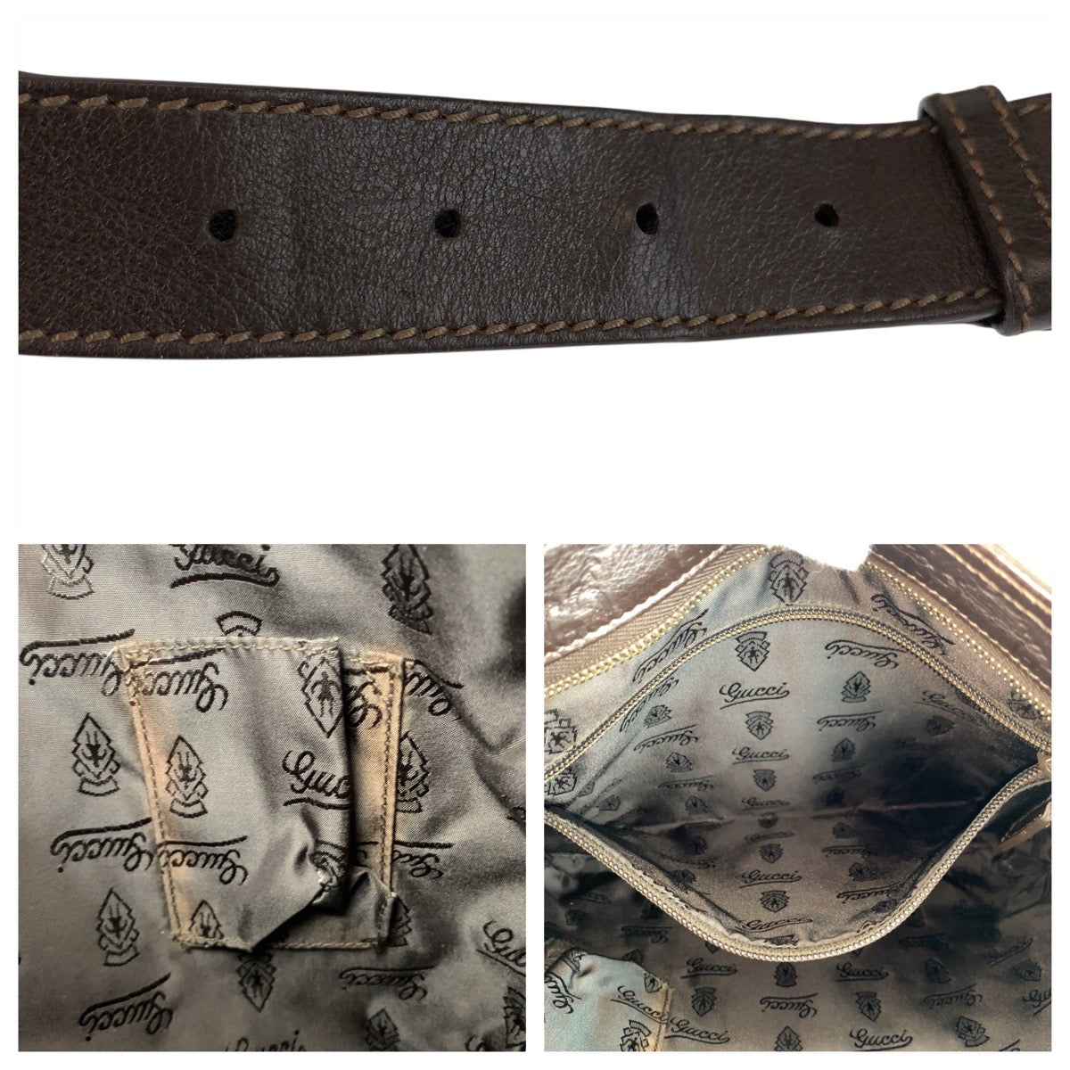 GUCCI Shoulder Bag 201446 leather Brown Silver Metal Shoulder Bag Messenger Bag Unisex Guccisima mens Used Authentic