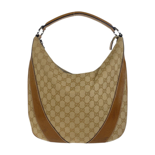 GUCCI Shoulder Bag 124357 GG canvas, leather Beige Brown SilverMetal Shoulder Bag Hobo Women Used Authentic