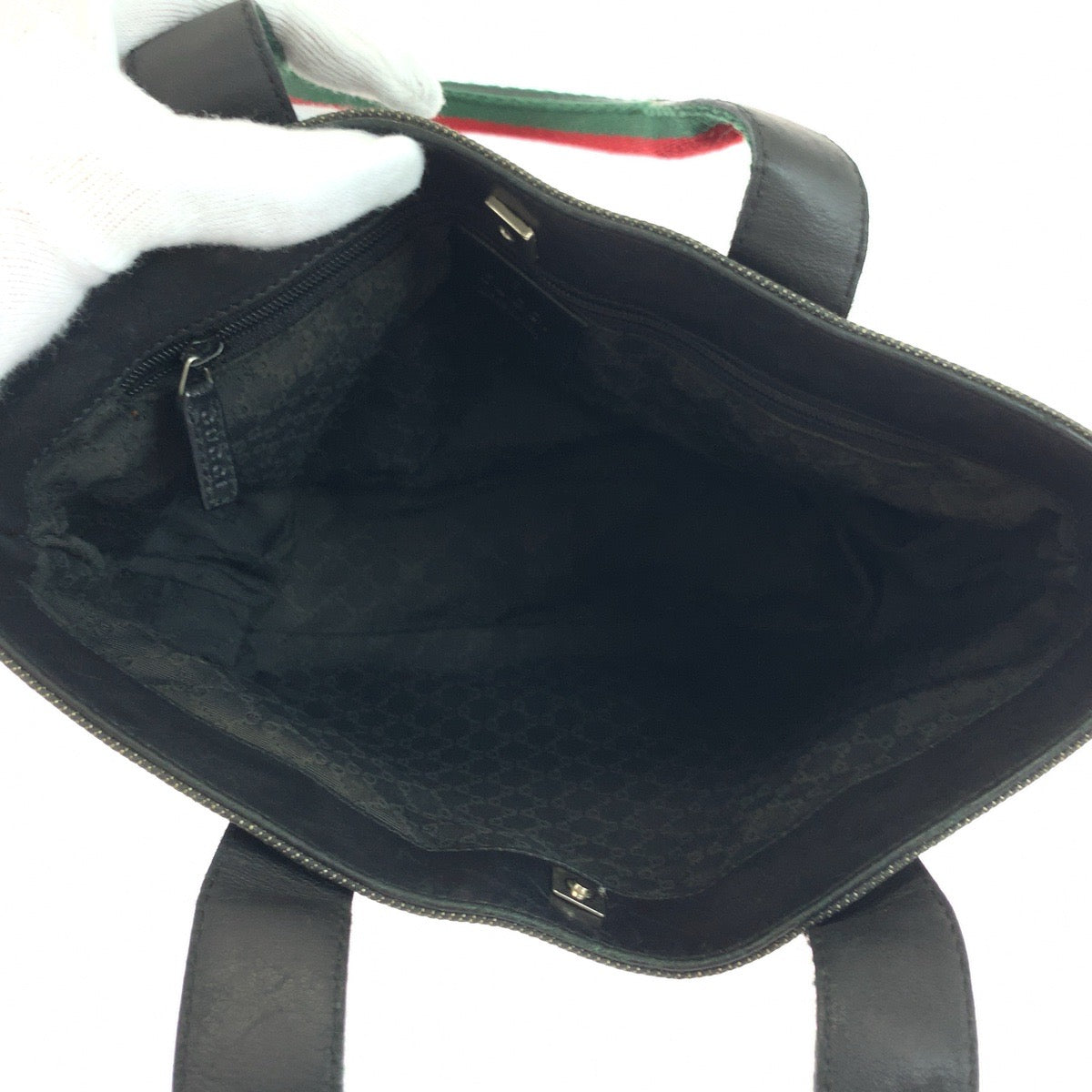 GUCCI Tote Bag 28984 canvas Black red green Tote Bag handbag Sherry line mens Used Authentic