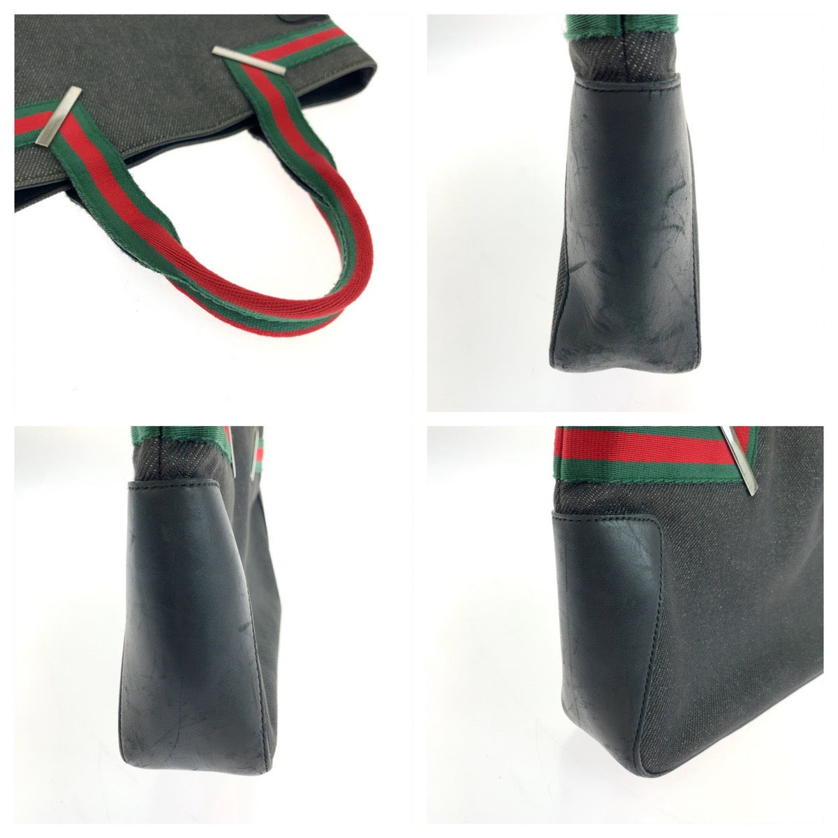GUCCI Tote Bag 28984 canvas Black red green Tote Bag handbag Sherry line mens Used Authentic