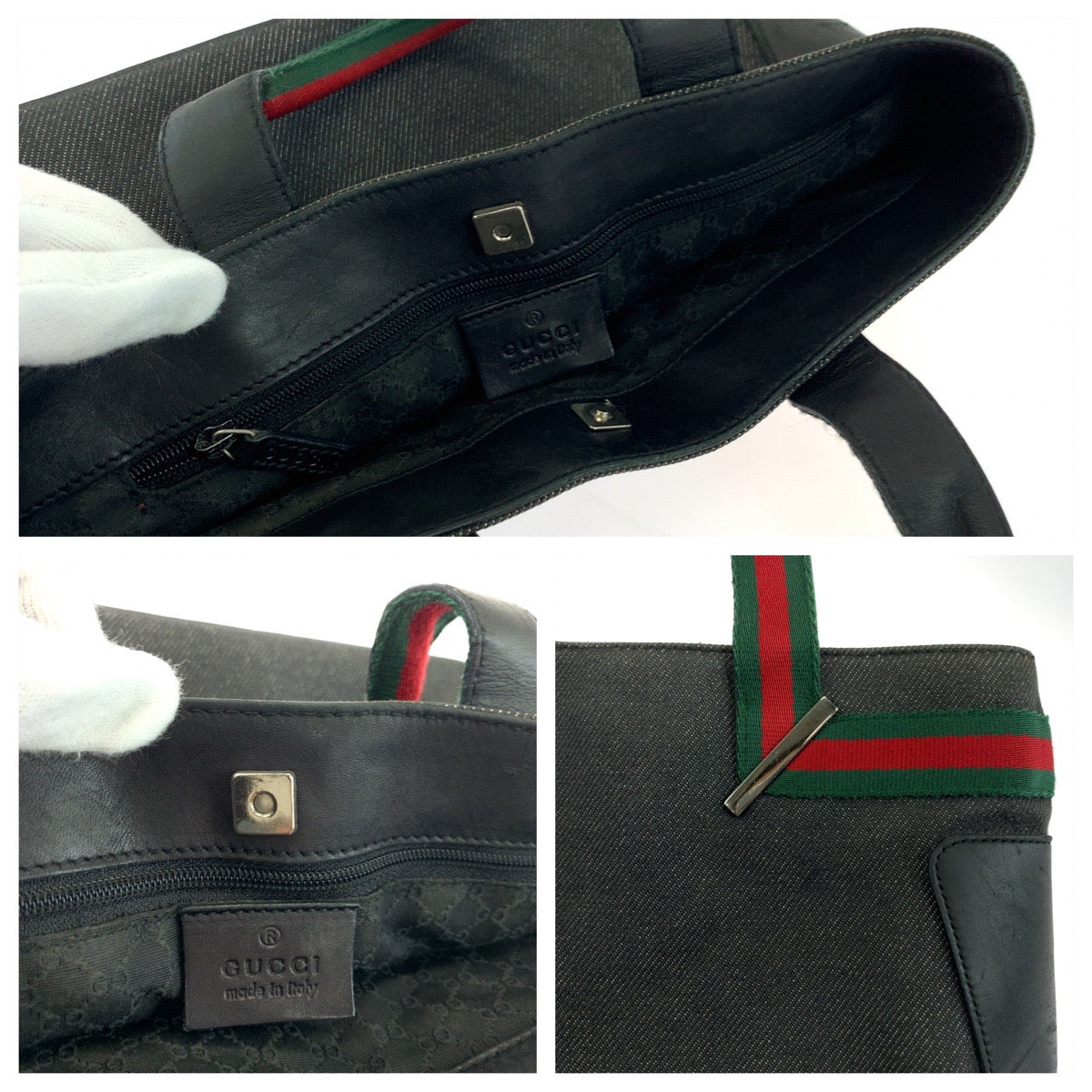 GUCCI Tote Bag 28984 canvas Black red green Tote Bag handbag Sherry line mens Used Authentic