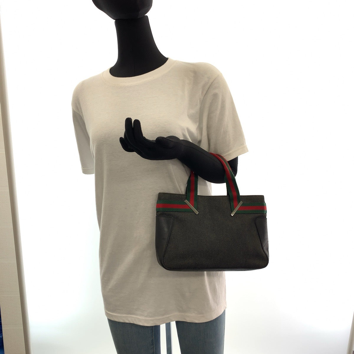 GUCCI Tote Bag 28984 canvas Black red green Tote Bag handbag Sherry line mens Used Authentic