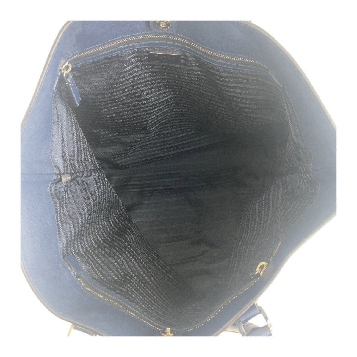 PRADA Tote Bag 7B leather Navy SilverMetal Tote Bag handbag Safiano Triangle With logo mens Used Authentic