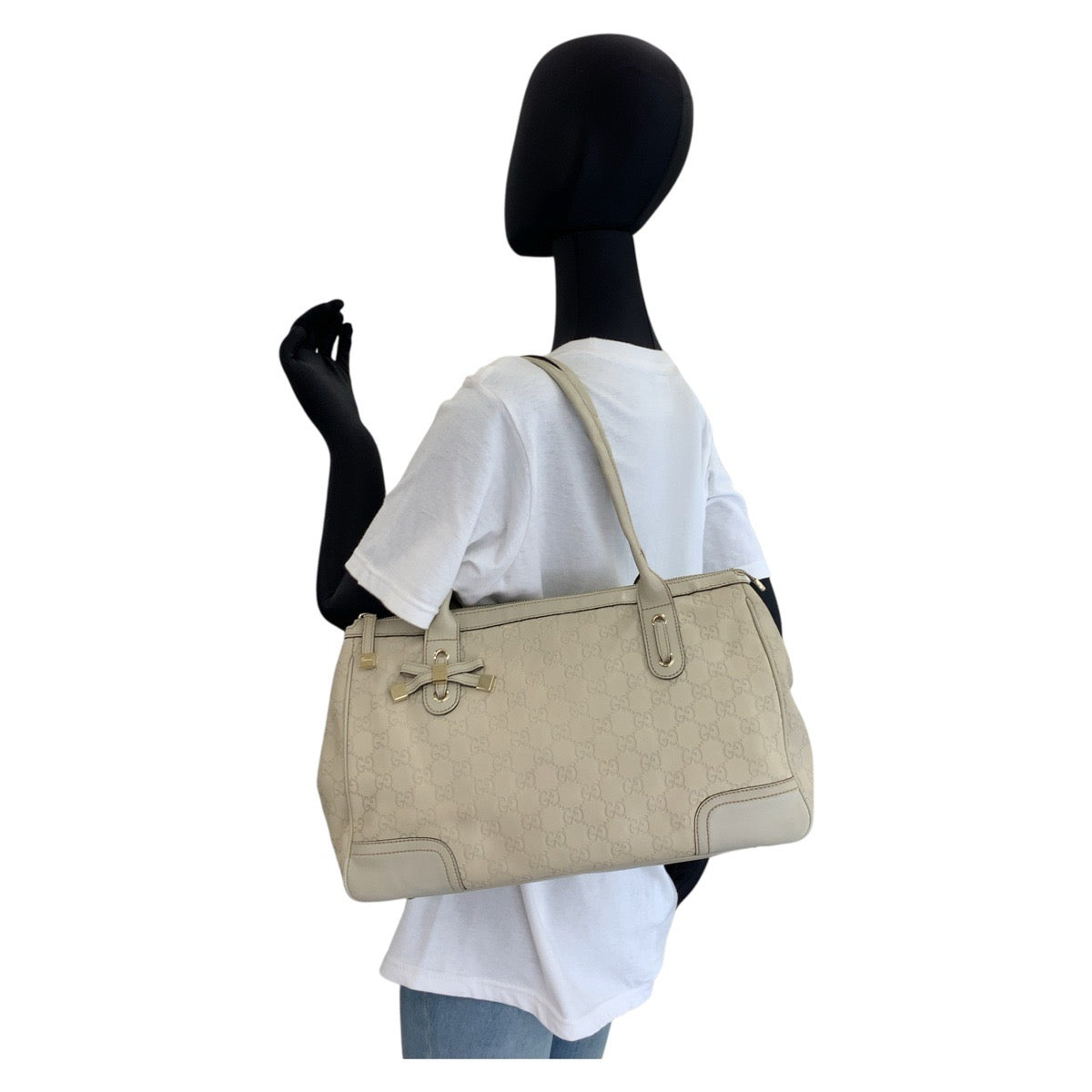 GUCCI Tote Bag 177052 leather beige Tote Bag Shoulder Bag Guccishima Princey Women Used Authentic