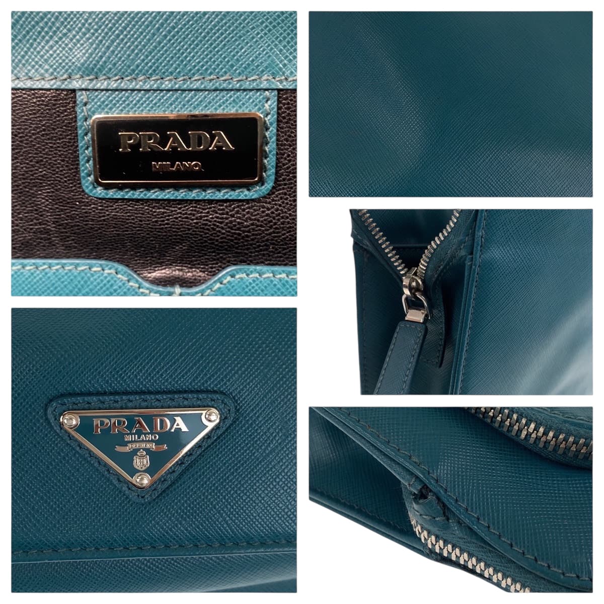 PRADA Business bag leather Green SilverMetal Safiano Triangle With logo