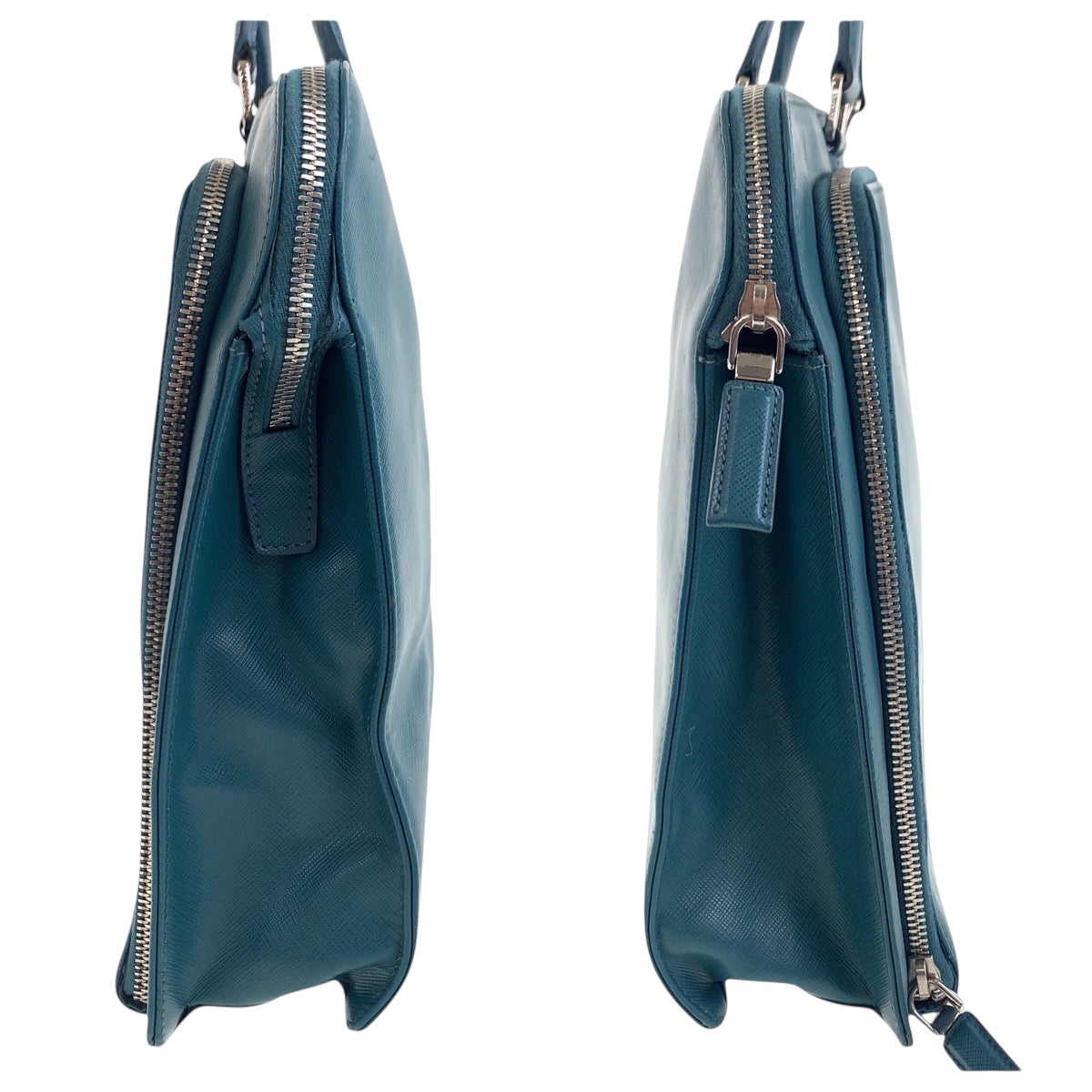 PRADA Business bag leather Green SilverMetal Safiano Triangle With logo