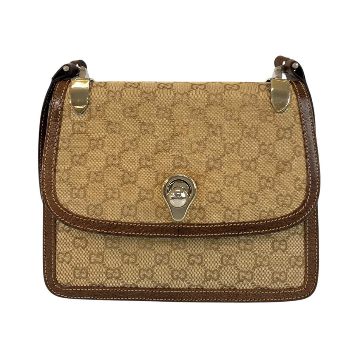 GUCCI Shoulder Bag GG canvas, leather Beige brown Old Gucci Women Used Authentic
