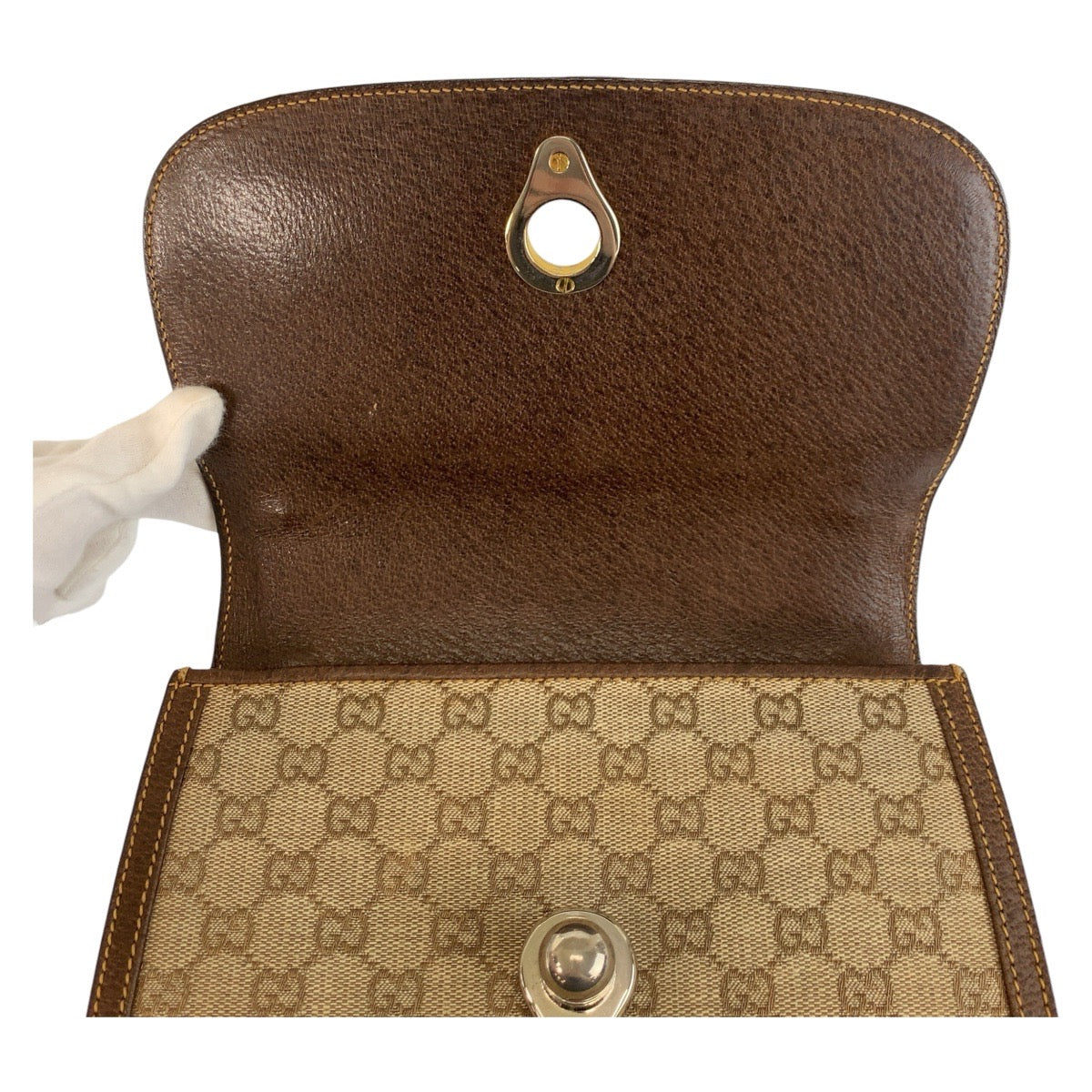 GUCCI Shoulder Bag GG canvas, leather Beige brown Old Gucci Women Used Authentic