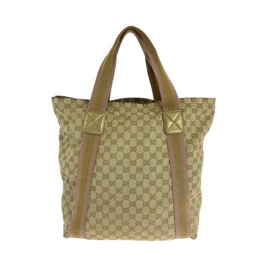 GUCCI Tote Bag 189669 GG canvas Beige gold pink Tote Bag Shoulder Bag Sherry line Women Used Authentic