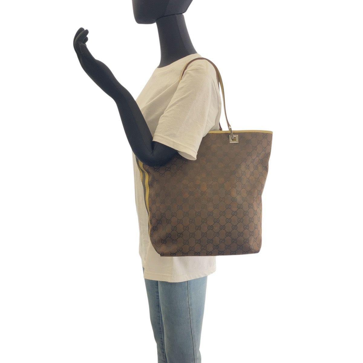 GUCCI Tote Bag 31243 GG canvas, leather Brown Multicolor SilverMetal Tote Bag Shoulder Bag Women Used Authentic
