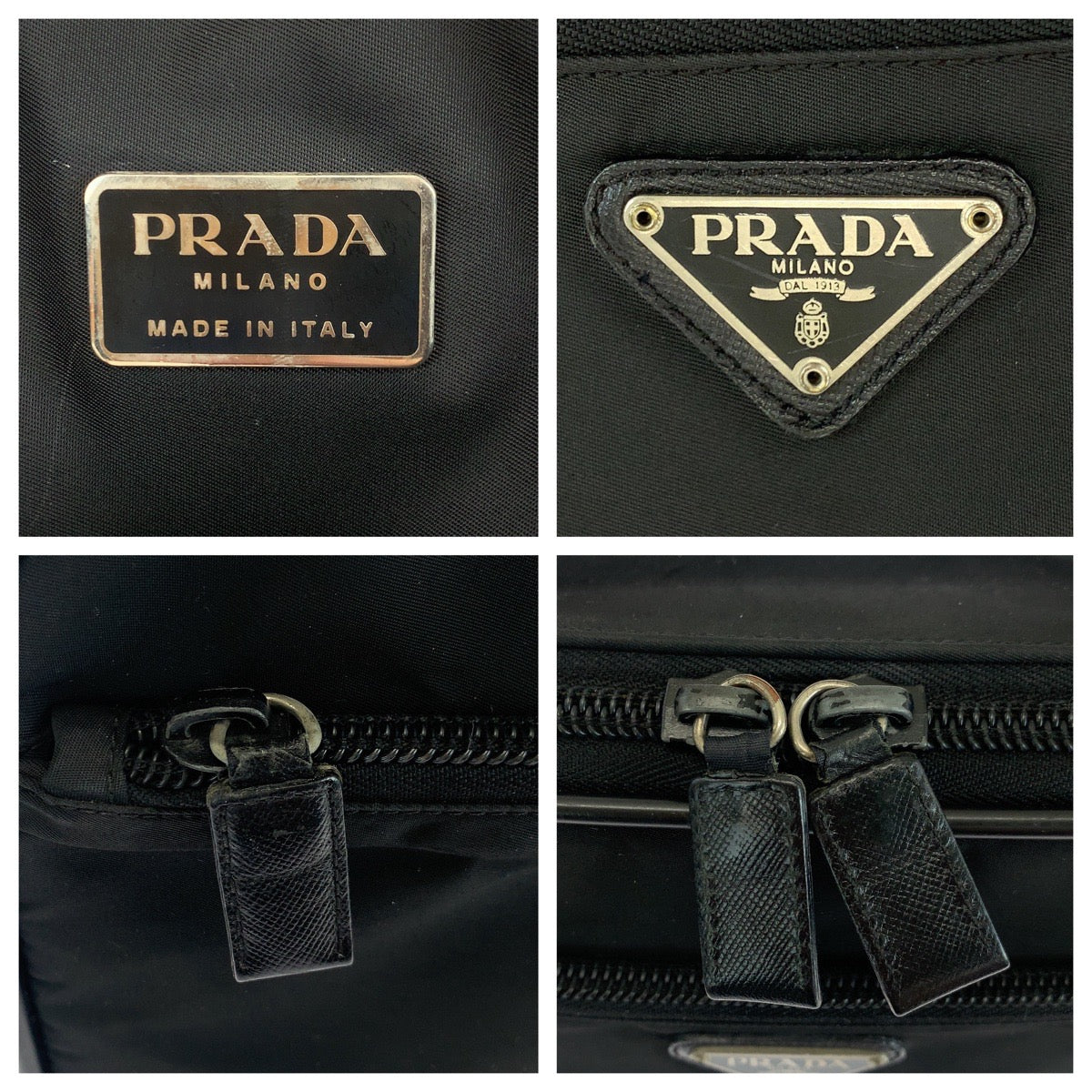 PRADA Shoulder Bag Nylon Black SilverMetal Shoulder Bag Business Bag Test Triangle With logo mens Used Authentic