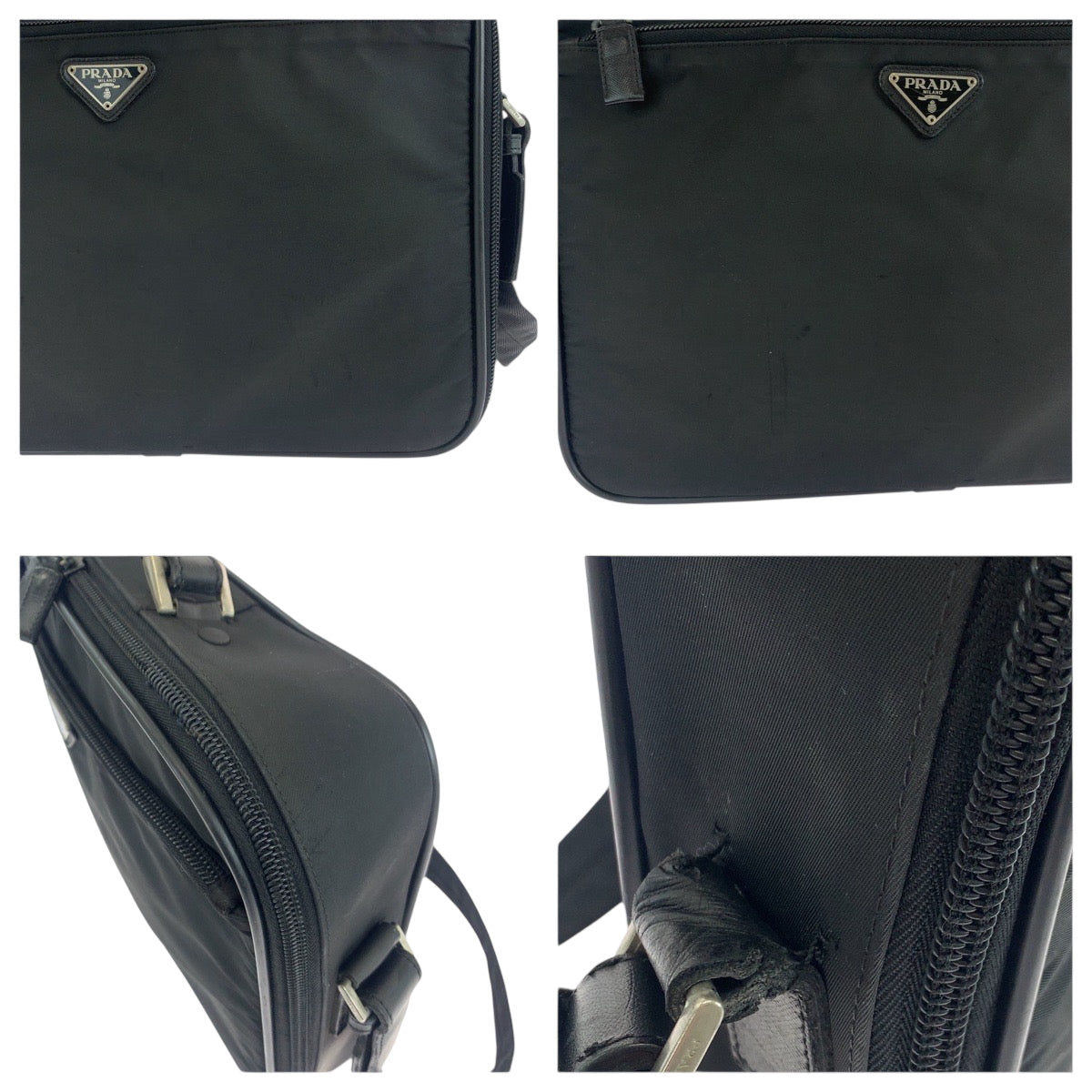 PRADA Shoulder Bag Nylon Black SilverMetal Shoulder Bag Business Bag Test Triangle With logo mens Used Authentic