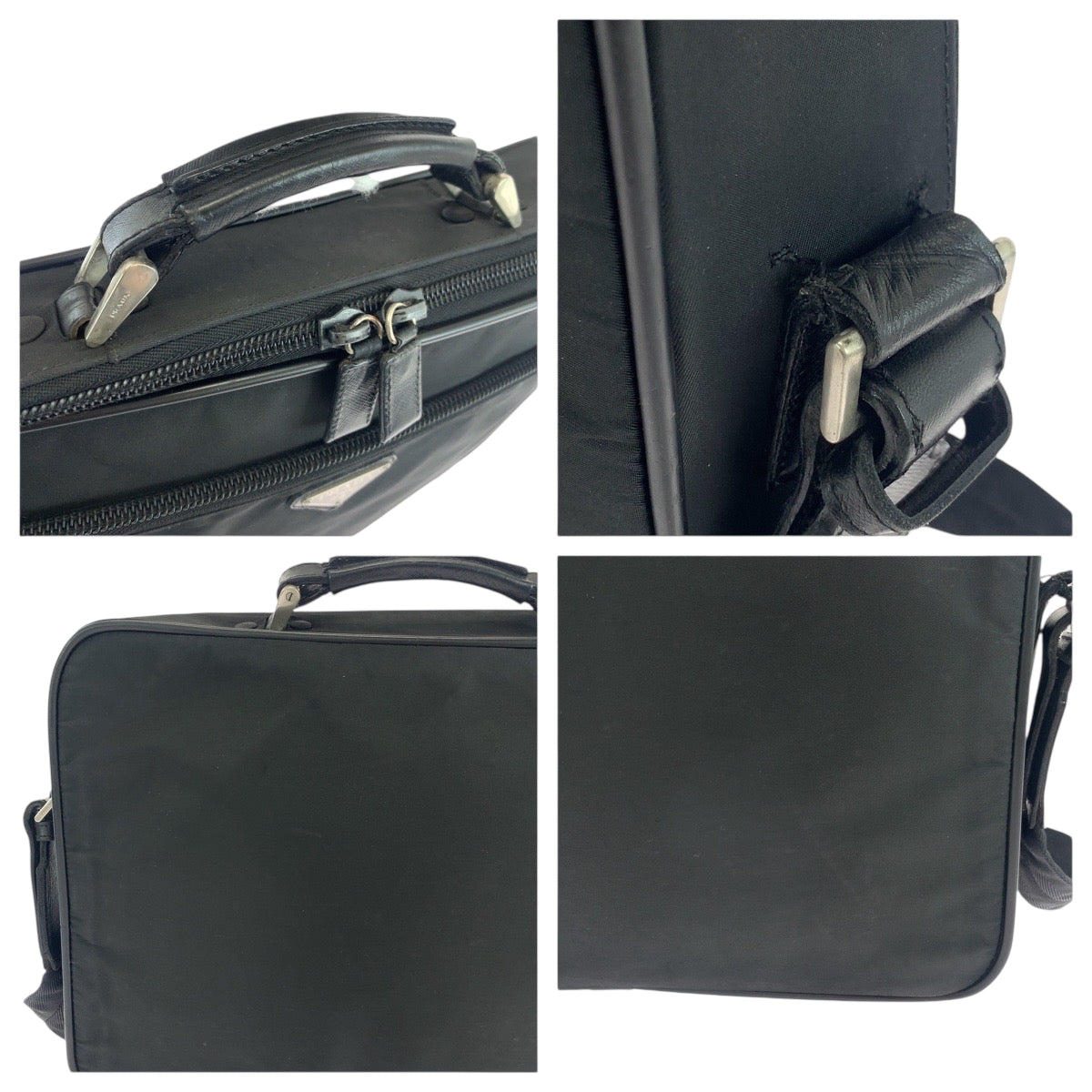 PRADA Shoulder Bag Nylon Black SilverMetal Shoulder Bag Business Bag Test Triangle With logo mens Used Authentic