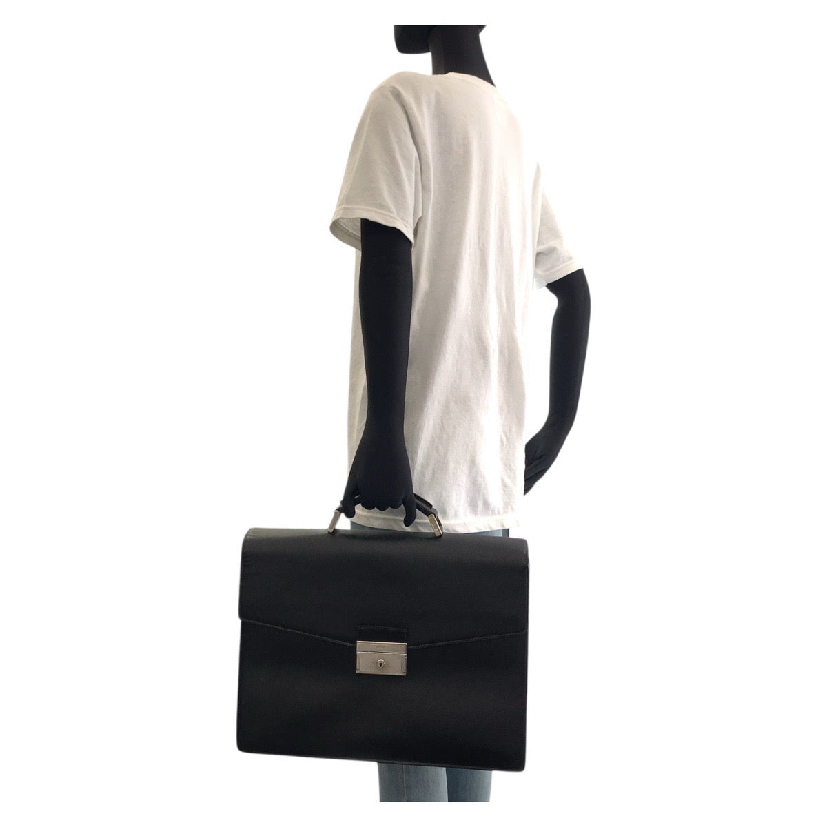 PRADA Business bag leather black Business bag briefcase Safiano mens Used Authentic