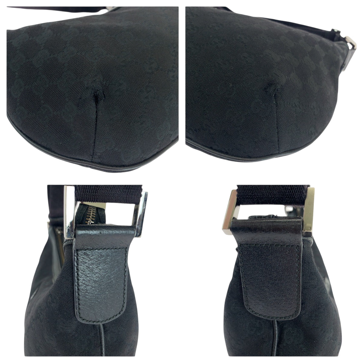 GUCCI Shoulder Bag 181092 GG canvas Black SilverMetal Shoulder Bag Crossbody Women Used Authentic