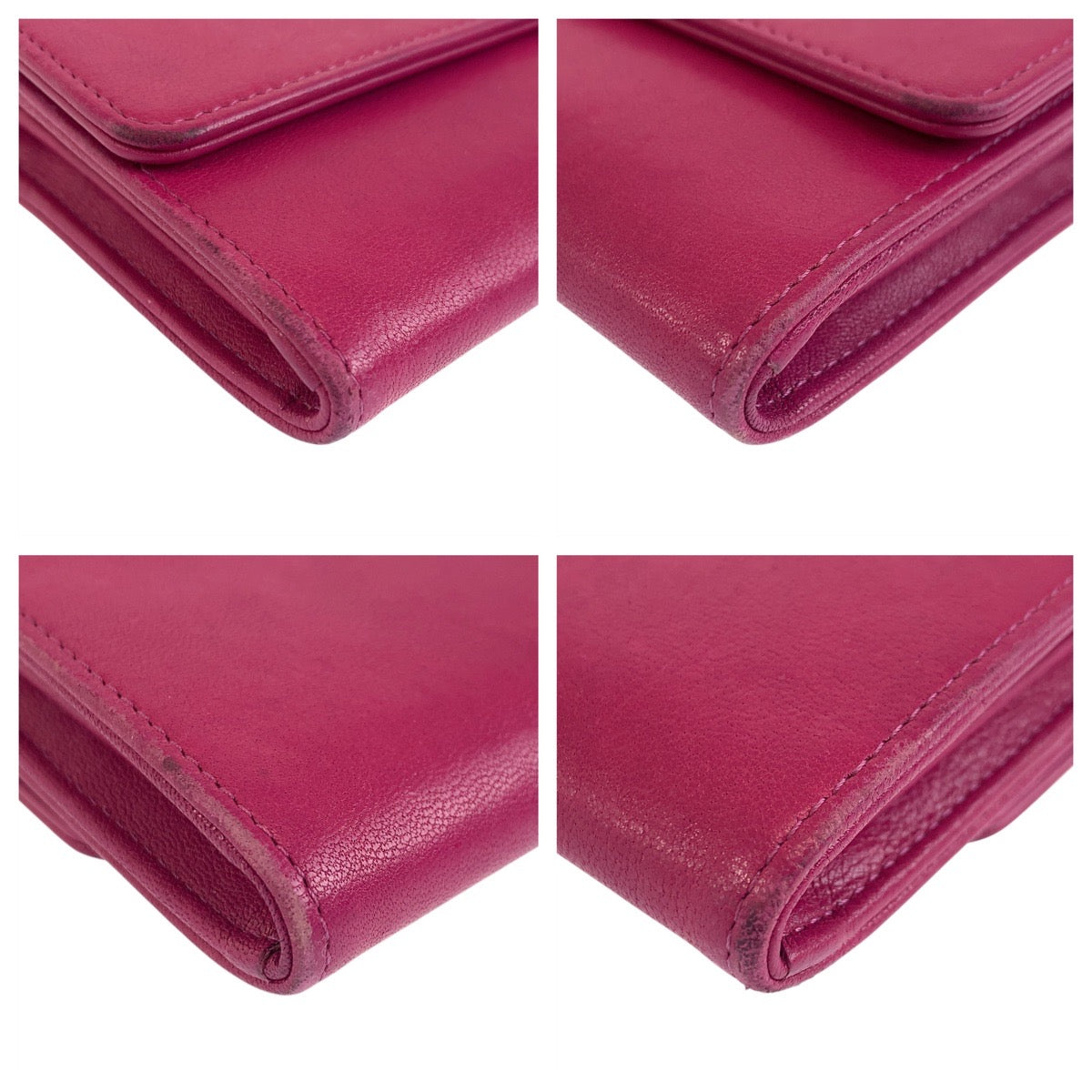 CHANEL Long Wallet Purse leather Pink Gold Metal Long Wallet Purse COCO Mark Women Used Authentic