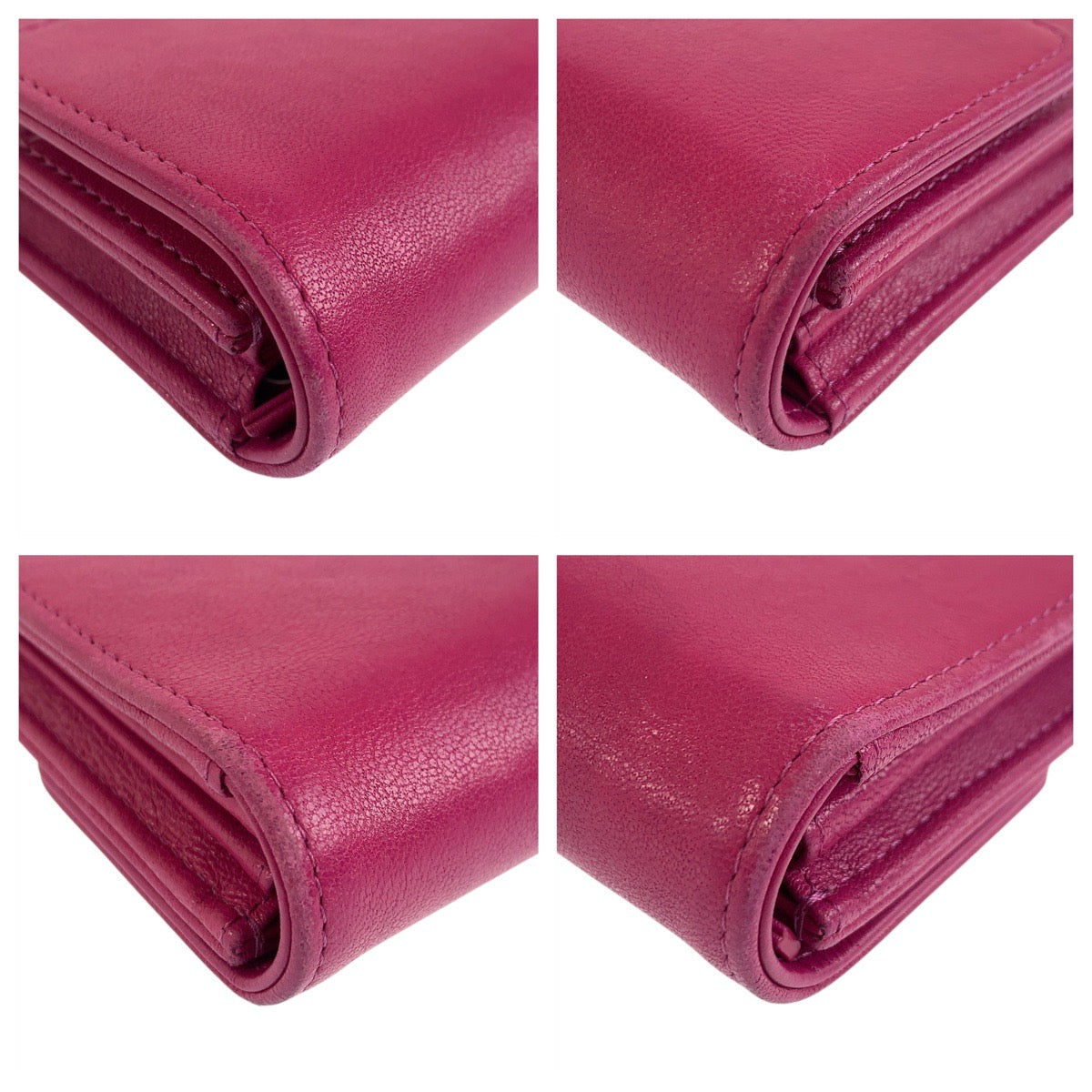 CHANEL Long Wallet Purse leather Pink Gold Metal Long Wallet Purse COCO Mark Women Used Authentic