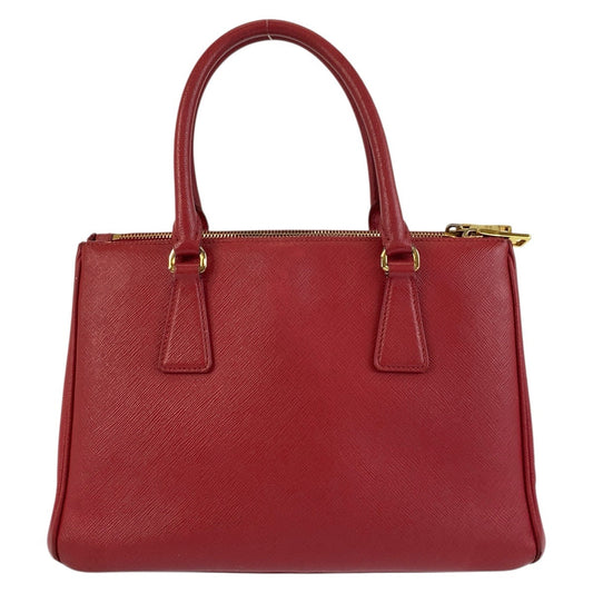 PRADA Handbag leather Red Gold Metal Handbag Tote Bag Safiano Galleria Women Used Authentic