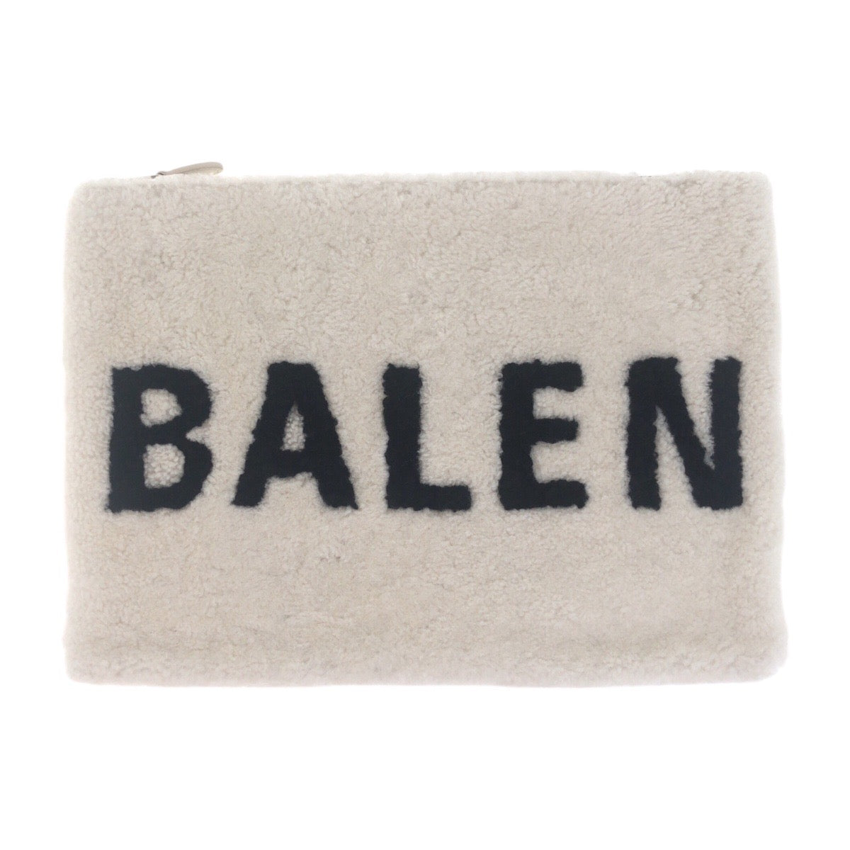 BALENCIAGA Clutch bag 492681 Mouton White SilverMetal Clutch bag unisex Shearing logo mens Used Authentic