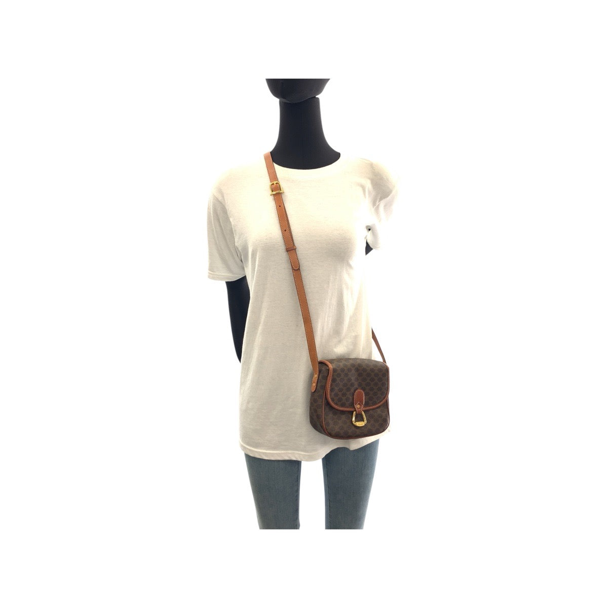 CELINE Shoulder Bag MO7 PVC, Leather Brown Gold Metal Shoulder Bag pochette Macadam Women Used Authentic