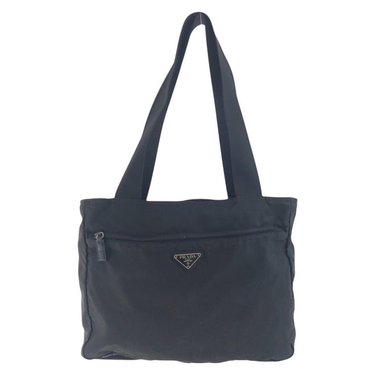 PRADA Shoulder Bag Nylon Black SilverMetal Test Triangle With logo Women Used Authentic