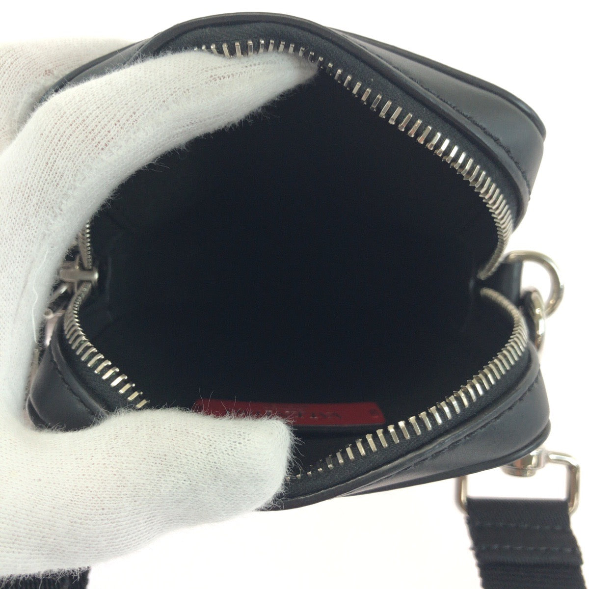 VALENTINO Shoulder Bag leather Black White Shoulder Bag pochette VLTN logo Women Used Authentic