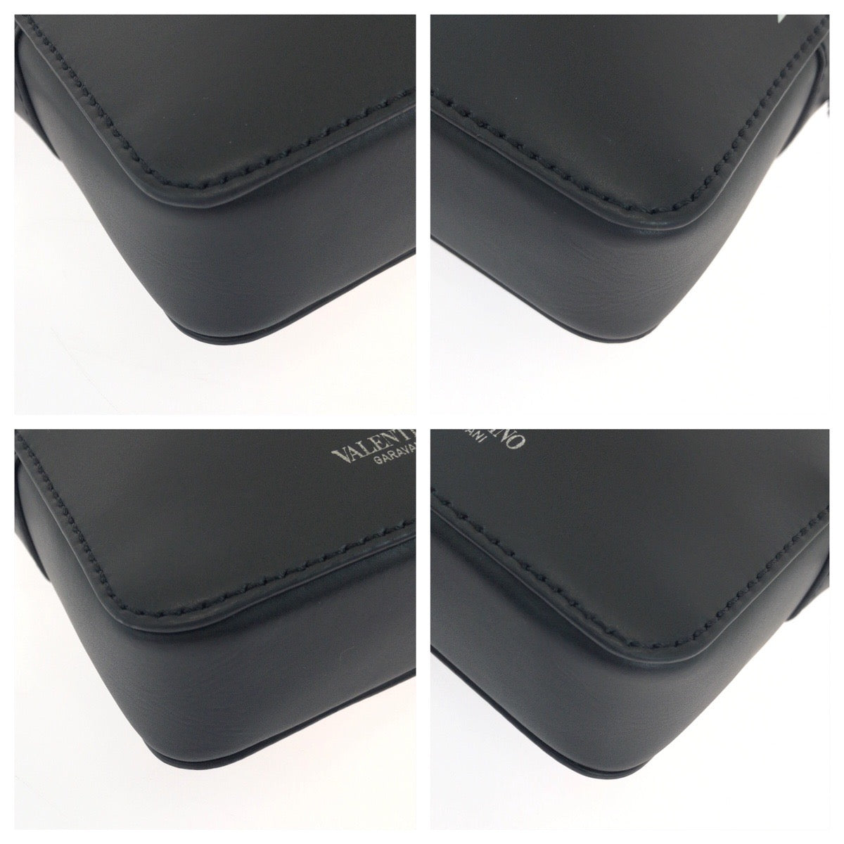 VALENTINO Shoulder Bag leather Black White Shoulder Bag pochette VLTN logo Women Used Authentic