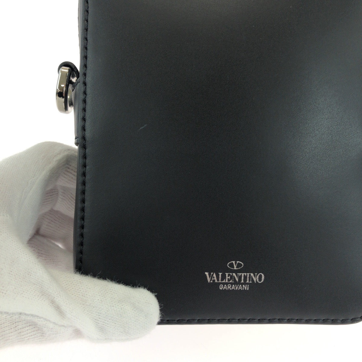 VALENTINO Shoulder Bag leather Black White Shoulder Bag pochette VLTN logo Women Used Authentic