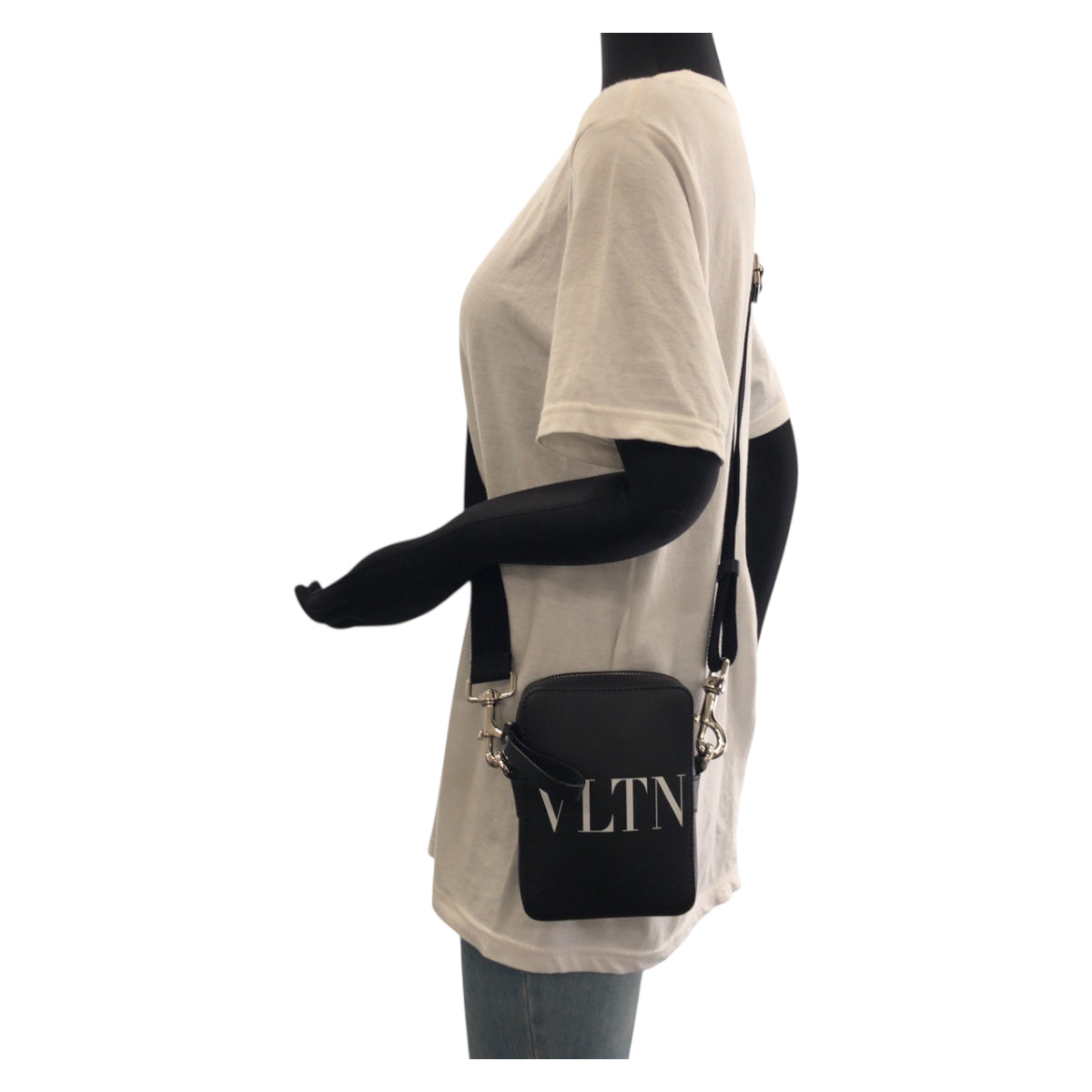 VALENTINO Shoulder Bag leather Black White Shoulder Bag pochette VLTN logo Women Used Authentic