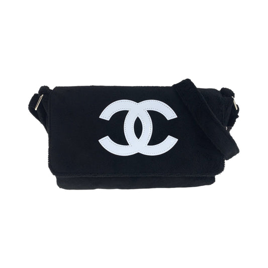 CHANEL Shoulder Bag pile Black White SilverMetal novelty COCO Mark