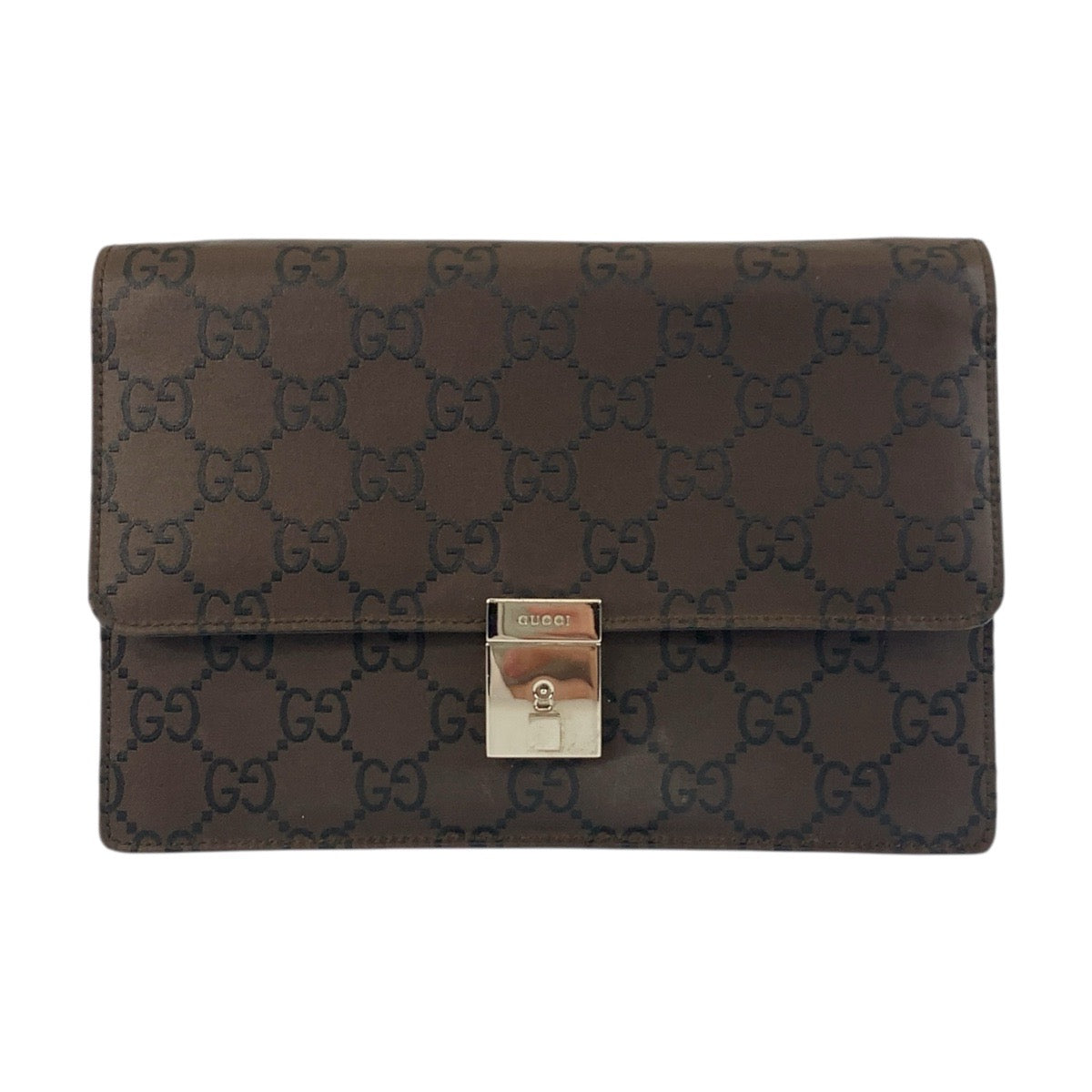 GUCCI Clutch bag 018 1600 Nylon Brown Silver Metal Clutch bag business bag GG pattern mens Used Authentic