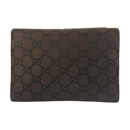 GUCCI Clutch bag 018 1600 Nylon Brown Silver Metal Clutch bag business bag GG pattern mens Used Authentic
